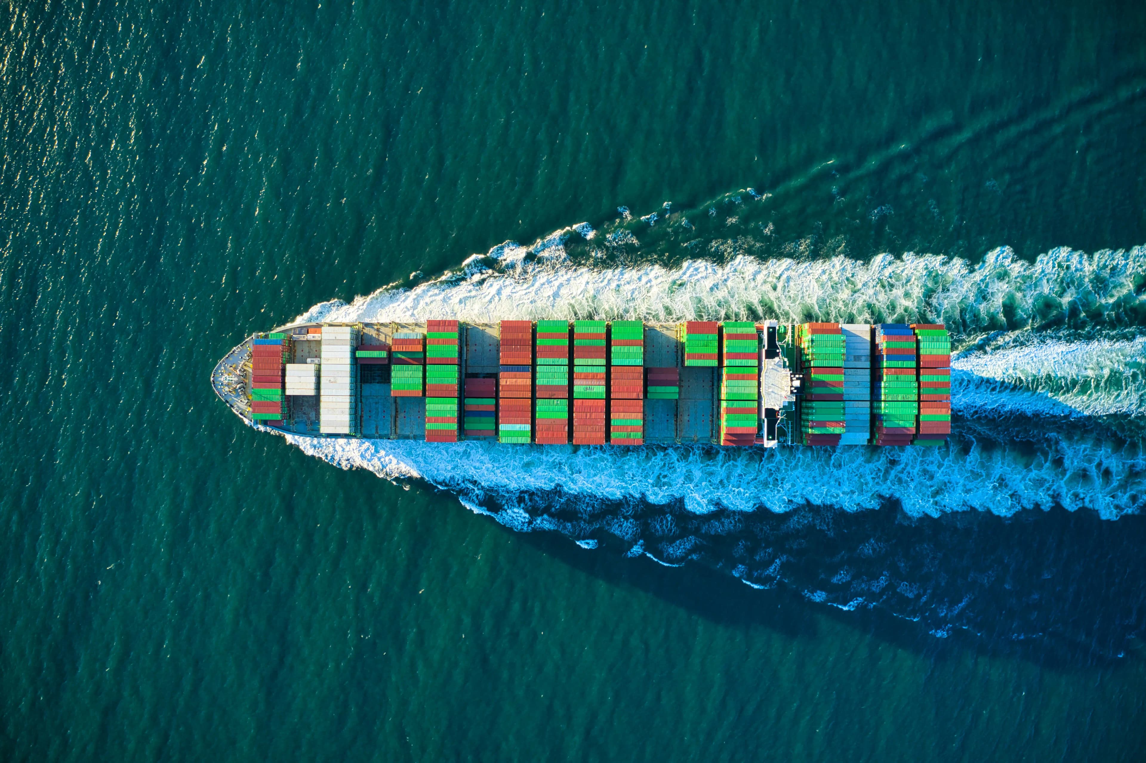 Container ship transporting goods